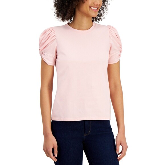 Anne Klein Women's Twist-Sleeve Crewneck Top, Cherry Blossom, M - Picture 1 of 1